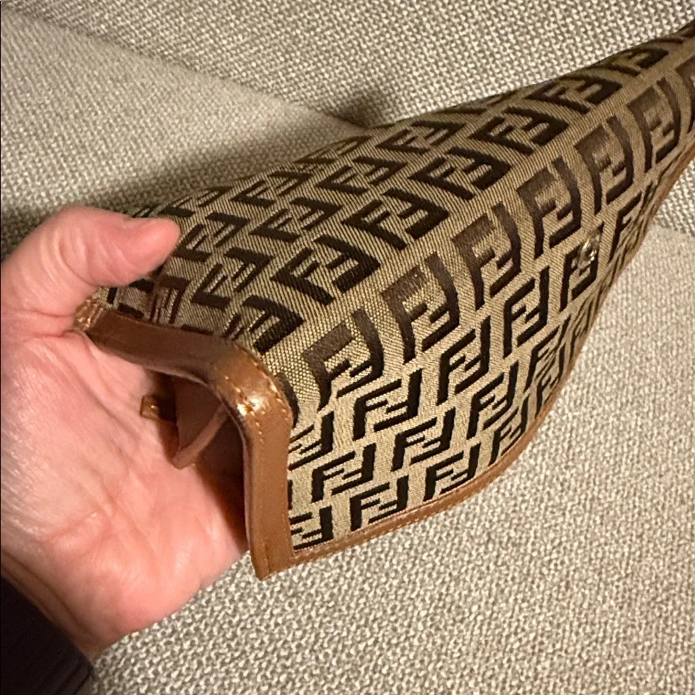 Authentic Fendi Brown Charm Zucchino Canvas Wallet